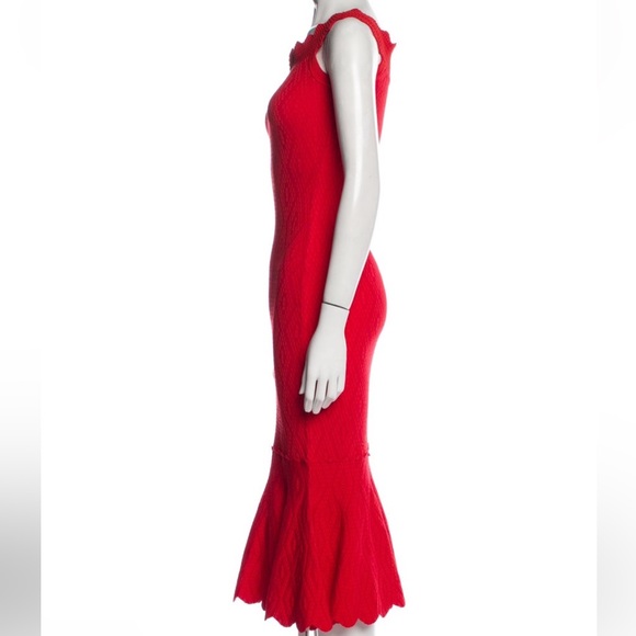 Jonathan Simkhai Red Knit Off The Shoulder Diamond Print Jacquard Mermaid Dress - Picture 5 of 8